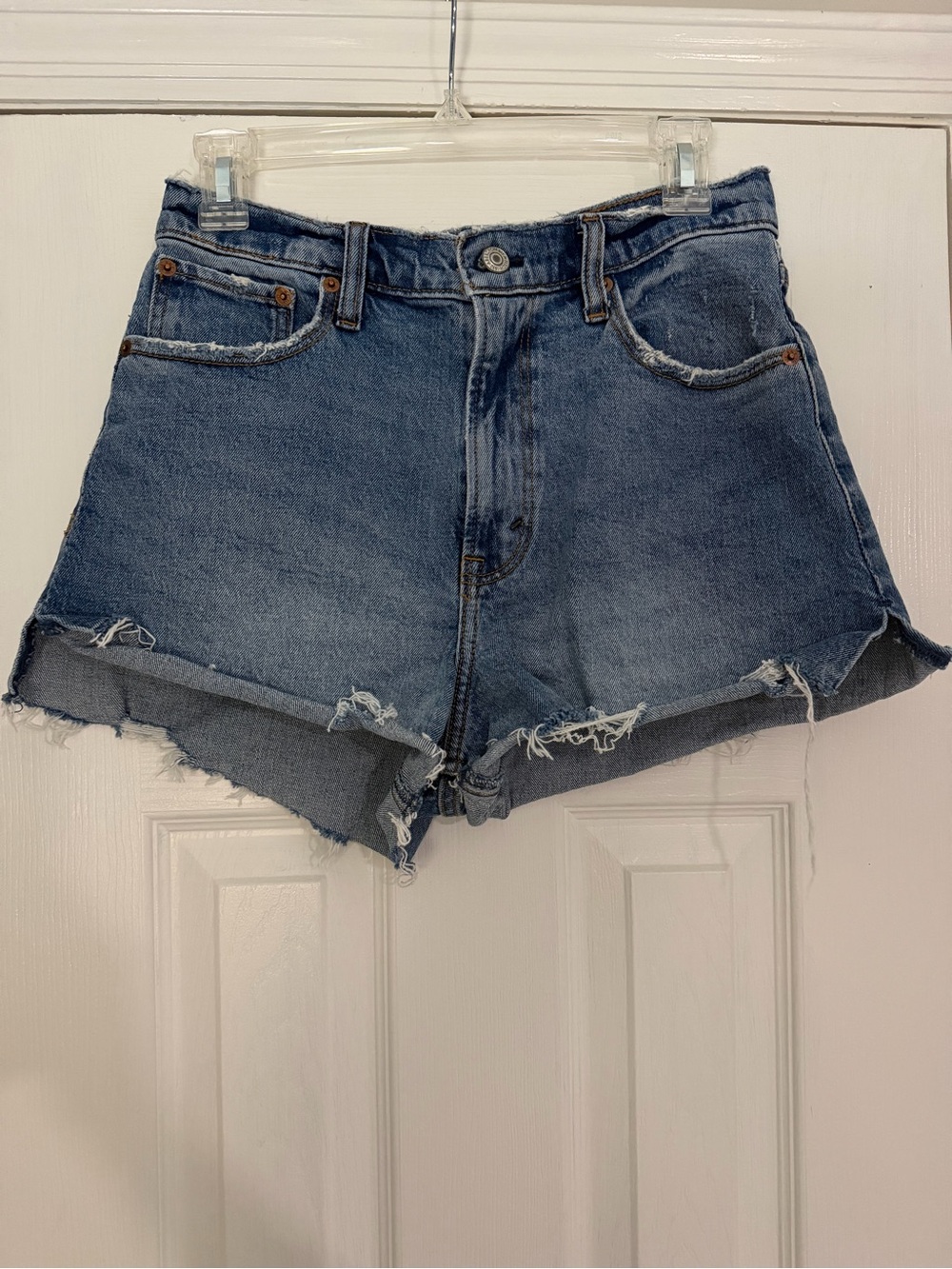 Abercrombie & Fitch Distressed Denim Cutoff Shorts in Blue